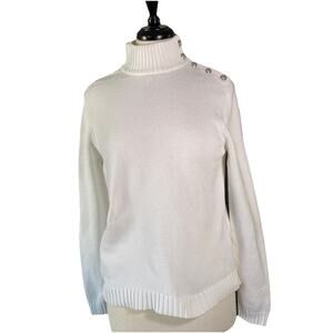 Vintage Lauren Ralph Lauren Sweater Women's Large White Silver Button Preppy 90s